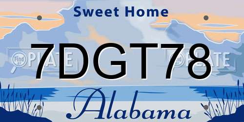7DGT78 Alabama License Plate