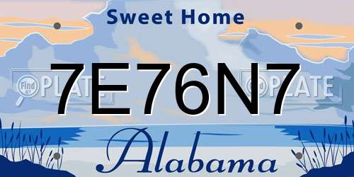 7E76N7 Alabama License Plate