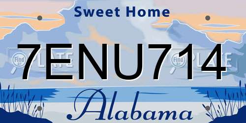 7ENU714 Alabama License Plate