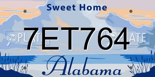7ET764 Alabama License Plate