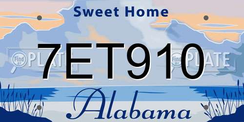 7ET910 Alabama License Plate