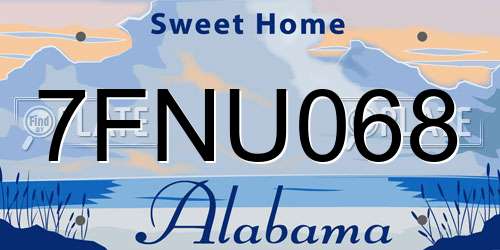 7FNU068 Alabama License Plate