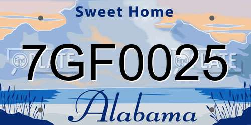 7GF0025 Alabama License Plate