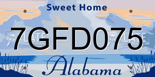 7GFD075 Alabama License Plate