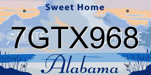 7GTX968 Alabama License Plate