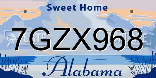 7GZX968 Alabama License Plate