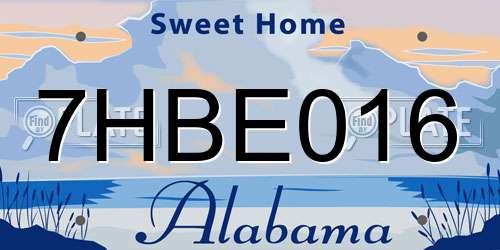 7HBE016 Alabama License Plate