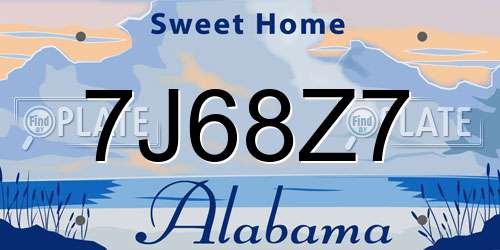 7J68Z7 Alabama License Plate