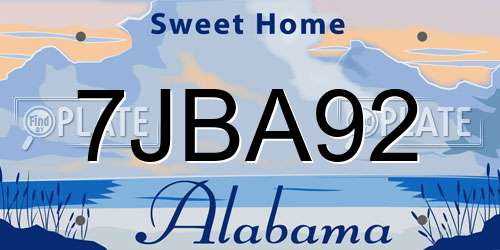 7JBA92 Alabama License Plate
