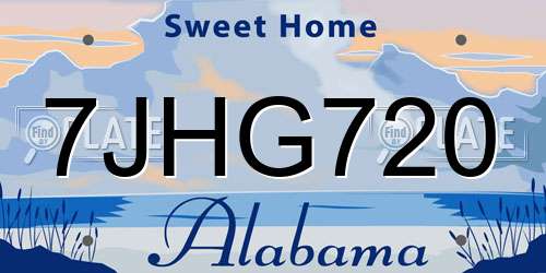 7JHG720 Alabama License Plate