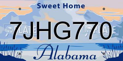 7JHG770 Alabama License Plate