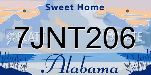 7JNT206 Alabama License Plate