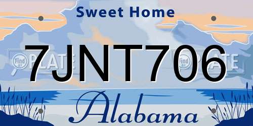 7JNT706 Alabama License Plate
