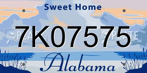 7K07575 Alabama License Plate