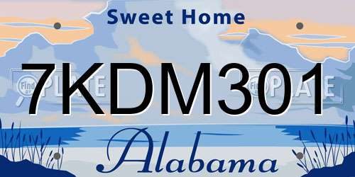 7KDM301 Alabama License Plate