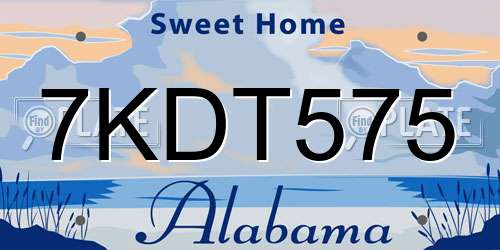 7KDT575 Alabama License Plate