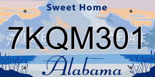 7KQM301 Alabama License Plate