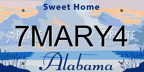 7MARY4 Alabama License Plate