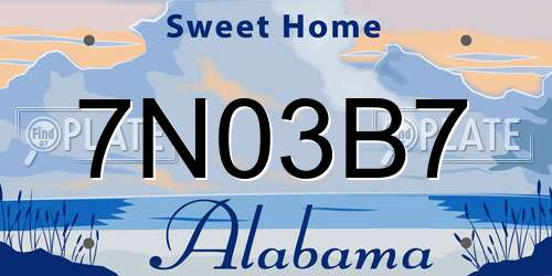 7N03B7 Alabama License Plate
