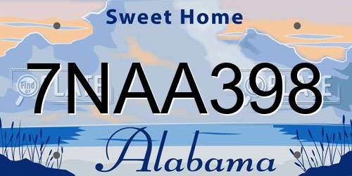 7NAA398 Alabama License Plate