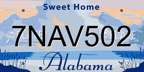 7NAV502 Alabama License Plate