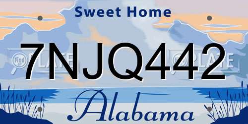 7NJQ442 Alabama License Plate