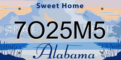7O25M5 Alabama License Plate