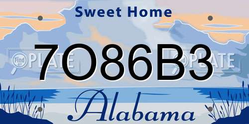 7O86B3 Alabama License Plate