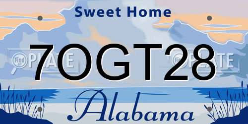 7OGT28 Alabama License Plate