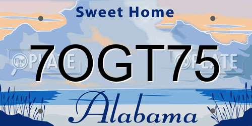 7OGT75 Alabama License Plate