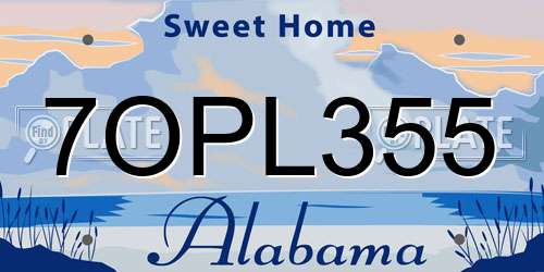 7OPL355 Alabama License Plate