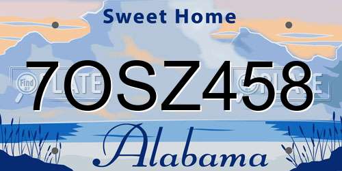 7OSZ458 Alabama License Plate