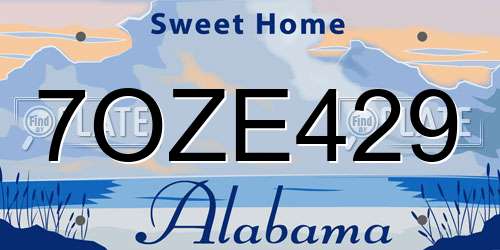 7OZE429 Alabama License Plate