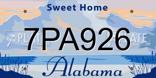 7PA926 Alabama License Plate