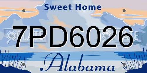 7PD6026 Alabama License Plate