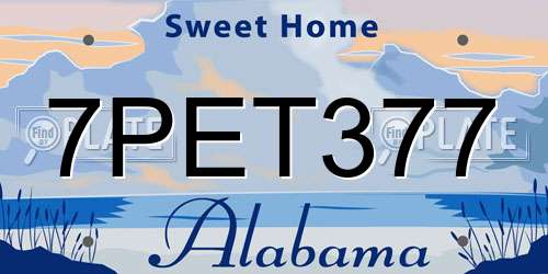 7PET377 Alabama License Plate