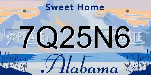 7Q25N6 Alabama License Plate