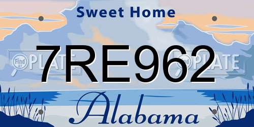 7RE962 Alabama License Plate