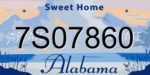 7S07860 Alabama License Plate