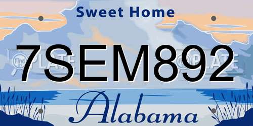 7SEM892 Alabama License Plate