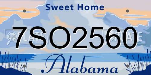7SO2560 Alabama License Plate