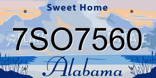 7SO7560 Alabama License Plate