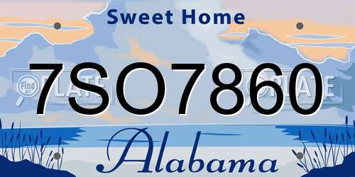 7SO7860 Alabama License Plate