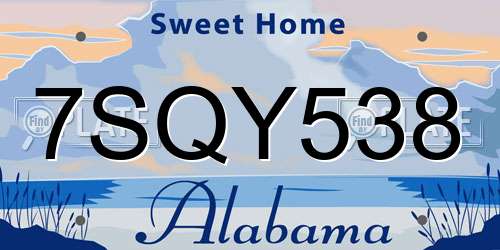 7SQY538 Alabama License Plate
