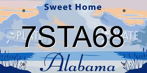 7STA68 Alabama License Plate