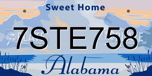 7STE758 Alabama License Plate