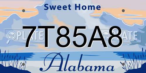 7T85A8 Alabama License Plate