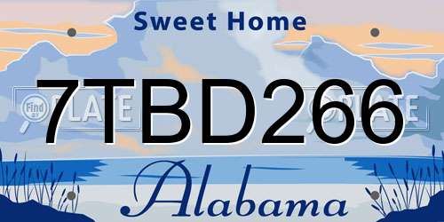 7TBD266 Alabama License Plate