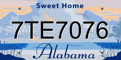 7TE7076 Alabama License Plate