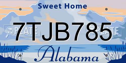 7TJB785 Alabama License Plate